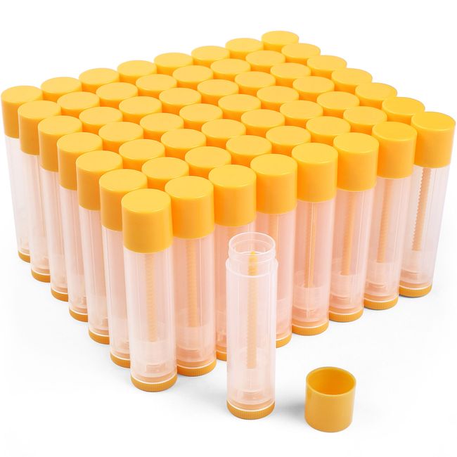 60PCS Lip Balm Tubes Empty 5.5ml (3/16 Oz) Lip Balm Container Tubes Yellow Caps