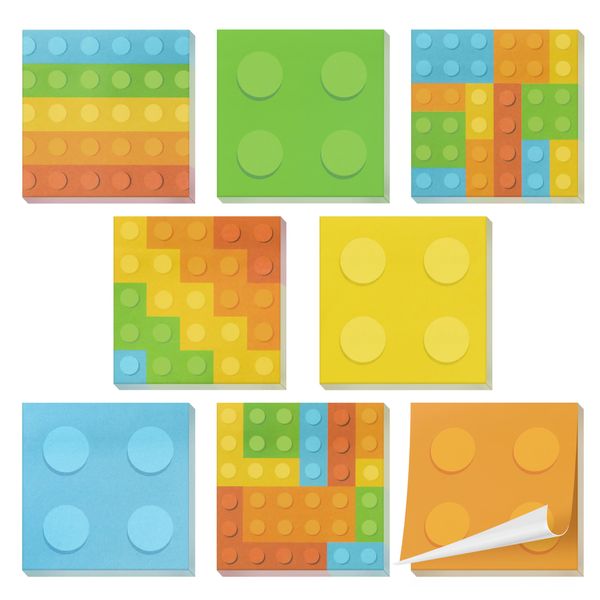 Set of 8 Building Block Sticky Notes Colorful Bricks Self-Stick Memo Pads School Office Stationery Supplies Desk Accessories Christmas Party Favors Gift for Kids Students Teachers Planning Reminders