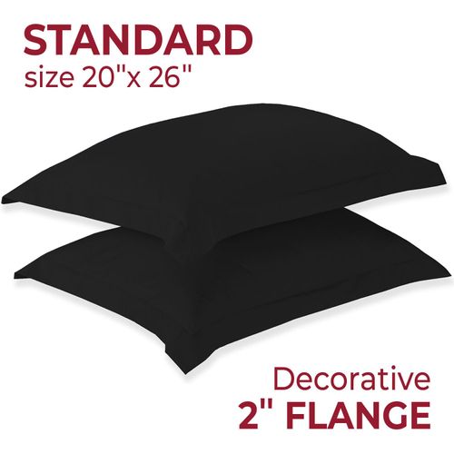 Pillow Shams Set - 2 PC Iconic Collection Decorative Pillow Covers - Soft, Cooling, Wrinkle, Fade, Stain Resistant - Luxury Bed Accessories (Standard 20" x 26", Black)