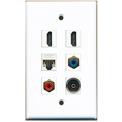 RiteAV - 2 HDMI 1 Port RCA Red 1 Port RCA Blue 1 Port Toslink 1 Port Cat5e Ethernet White Wall Plate