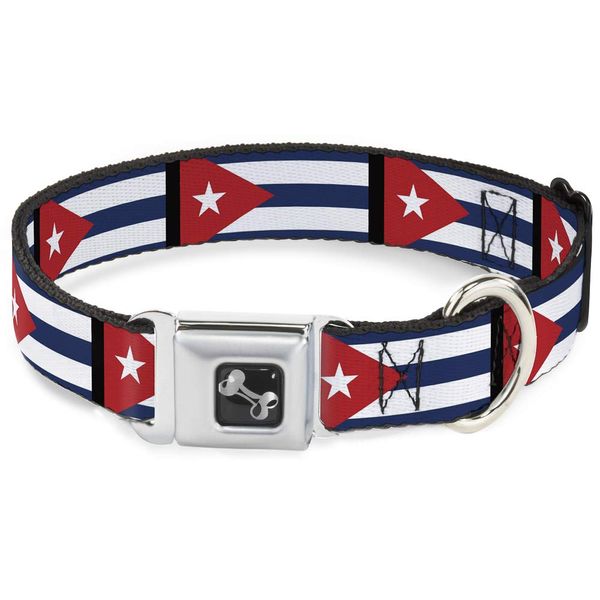 Buckle-Down Cuba Flags Dog Collar Bone, Wide Medium/16-23"