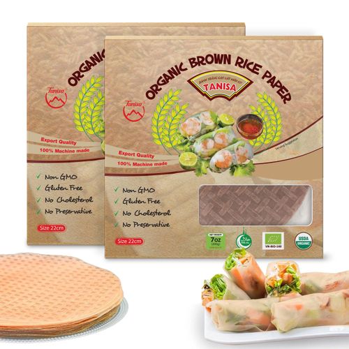 TANISA Organic Brown Rice Paper Wrappers, 76 Rice Paper Sheets, Healthy Gluten Free Spring Roll Wrappers, Round Rice Wrappers for Fresh Rolls, Suitable for Any Meal (12oz, Pack 2)