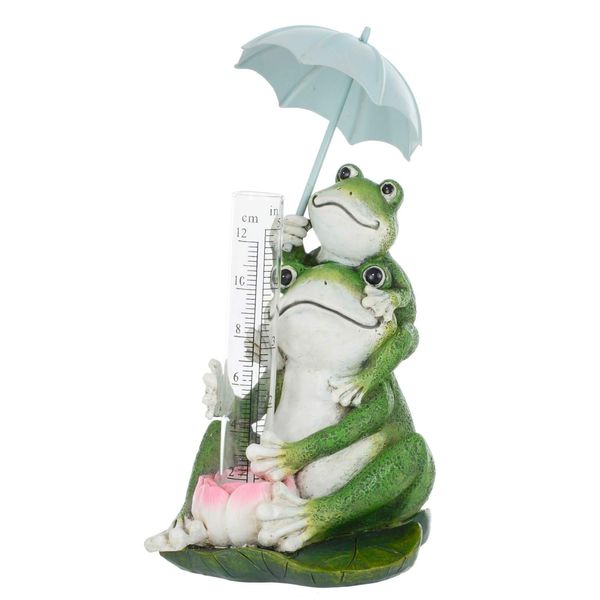 Azuma Novelty Frogs Rain Gauge 5" Measure Rainfall Resin Garden Ornament Figure - Umbrella