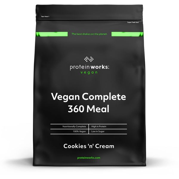 Protein Works - Vegan Complete 360 Meal Shake, 100% Vegan Meal Replacement Powder, Complete Meal, Plant Based Meal Shake, 5 Meals, Cookies 'n' Cream, 500g