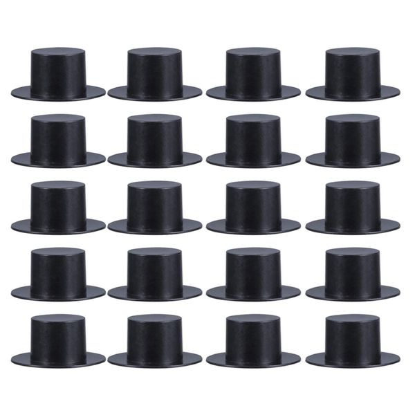 NUOBESTY 50pcs Mini Plastic Top Hats Black Snowman Hats Christmas Wine Bottle Decor Party Supplies