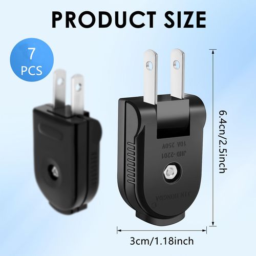 7 Pcs Quality Extension Cord Replacement Plug 2 Prong 125v 15A Convenient and Practical Electrical Plug for Easy Replacement, Extension Cord Replacement Plug 2 Prong (Black)