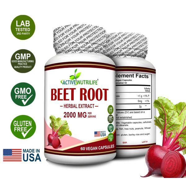 BEET ROOT POWDER 2000 mg Herbal Extract ABSORPTION Supplement 60 Capsules NEW