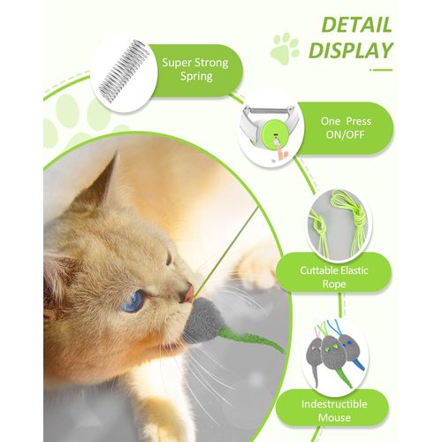 Bolpetizo Cat Toys, Hanging Automatic Interactive Cat Toy, Colorful Bouncing Mice, Extra Long Elastic Rope, Motion Activated Rechargeable Cat Feathers Toys, Interactive Cat Toys for Indoor Cats/Kitten