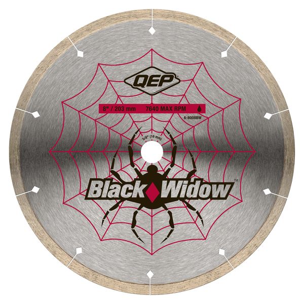 QEP 8" Black Widow Premium-Grade, Thin Rim Diamond Blade for Wet Cutting of Porcelain, Ceramic, Granite and Marble Tile