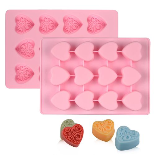 Fimary Heart-Shaped Chocolate Molds Silicone - Set of 2 Non-Stick Candy Heart Molds Silicone, Food Grade Silicone Heart Molds for Baking, Candy, Gummy, Jelly - Pink