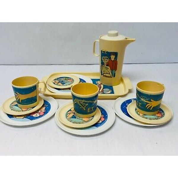 Vintage ET Tea Set Play Dishes Pretend Play Toys 1982 Chilton Plates Cups BIN 30