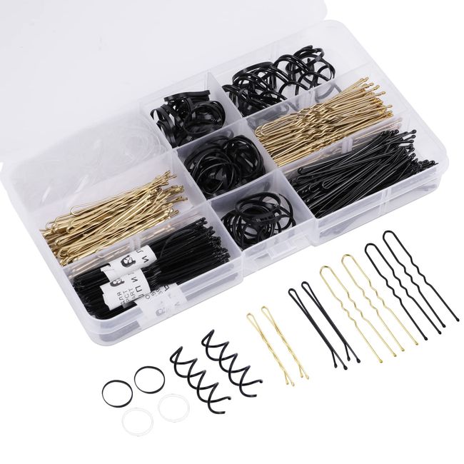 343 Stück Haarnadeln, Metall Wellenform Haarklammern, Bobby Pins, U-Haarklammern, Haarnadeln, Spirale Haarnadeln, Haargummi, Haarspangen Set mit Aufbewahrungsbox für Kinder, Mädchen, Friseursalon