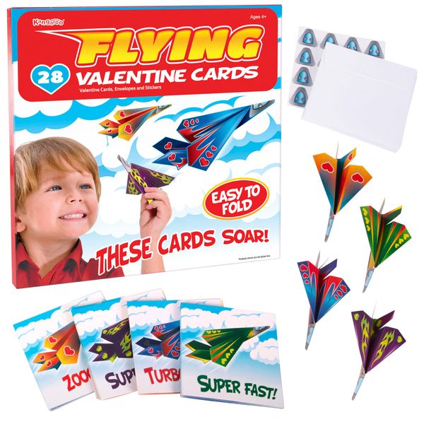 28-Pack Flying Paper Airplanes Valentines Cards for Kids Classroom with Envelopes I Valentines Day Cards for Kids School | Party Favor Bulk Toys, Classroom Toy | Origami Paper Airplane Kit