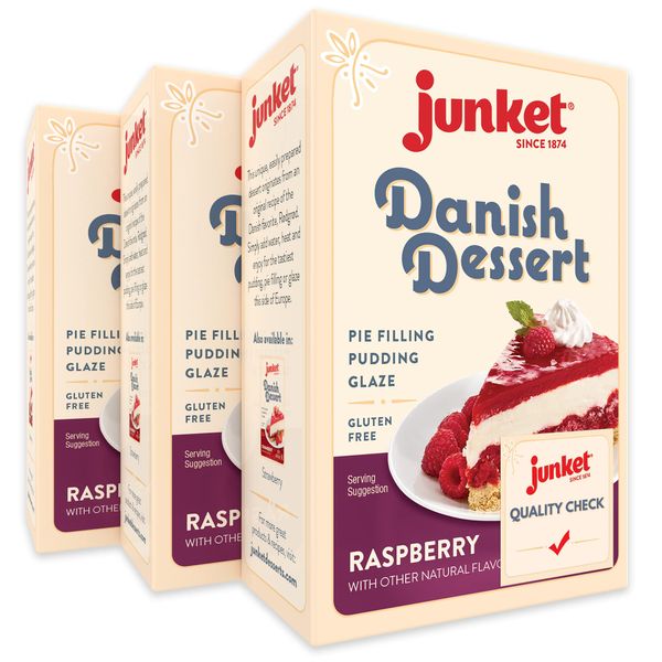 Junket Danish Dessert Raspberry Mix - for Raspberry Pie Filling, Cheesecake Topping, Sauces, Puddings, and Glazes. Easy! Add Water, Heat 60 Seconds, Add Fresh Fruit - Enjoy! 4.75 Ounce (Pack of 3)