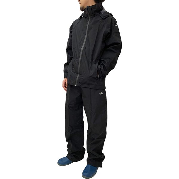 Tartex Men's Rain Suit, Top and Bottom Set, Water Repellent Material, Breathable, Windproof, Waterproof, Black