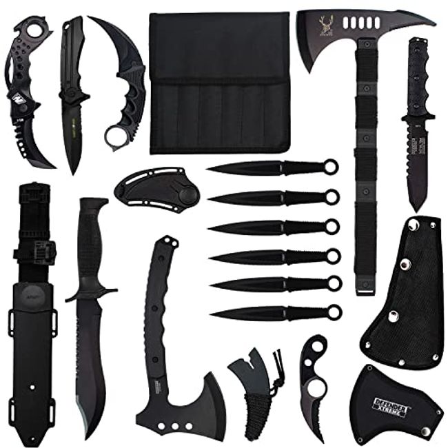 6 PC Black Tactical Set Karambit Throwing Knives Axe Hunting Knife