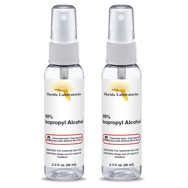 ISOPROPYL ALCOHOL 99% 2.3 oz Spray -Travel Size - Pack of Two- USA Made