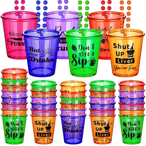 Hicarer 12 Pcs Shot Glass on Beaded Necklace Pack Plastic Shot Necklace Cups Naughty Shot Glass Favors for Adults and Teens Bachelorette Birthday Gifts Wedding Party Supplies, 6 Styles