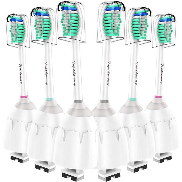 Toptheway Replacement Brush Heads for Sonicare E-Series Essence Xtreme Elite Advance and CleanCare Screw-On Toothbrush Handles HX7022/66, 6 Pack