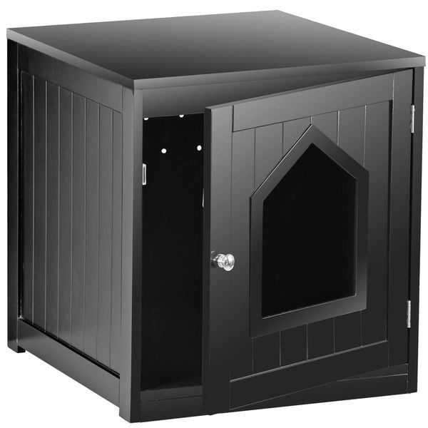 Hidden Litter Box Cat Enclosure End Table Kitty Pet House Pet Supplies Black