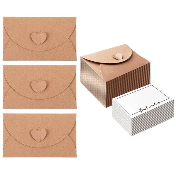 Heart Clasp Envelopes,25 PCS Kraft Heartclasp Gift Card Envelope Mini DIY Heart Closed Envelope Tiny Envelopes Love Buckle envelopes for Valentine's Day Card Best Wishes Cards