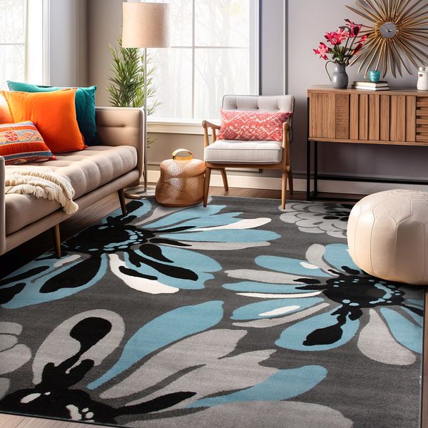 Rugshop Large Rugs Contemporary Modern Flowers Living Room Rug Blue 8'8"x12' Rug