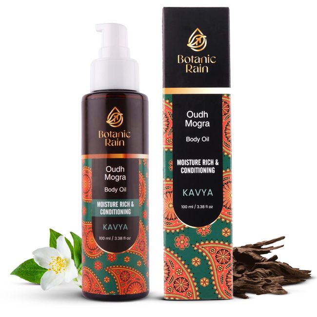 Botanic Rain Organic Body Oil With Oudh & Mogra, Ayurveda Body Oil After Shower, Moisturizing & Hydrating Natural Body Oil