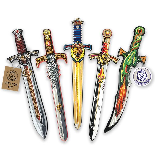 Liontouch Sword Set for Kids | Contains Five Foam Toy Swords in for Children – Fantasy Dragon, King Lion, Prince, Skull Pirate & Norse Viking | Safe Weapons & Battle Armor