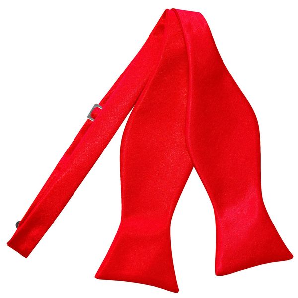 DQT Men Self Tied Plain Satin Tuxedo Bow Tie - Red