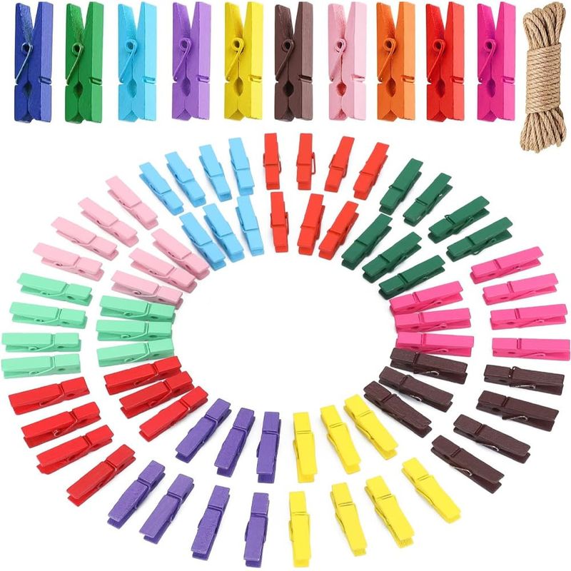 Wooden Clothes Pegs, Pack of 150 Mini Colourful Wooden Pegs, 3.5 cm ...