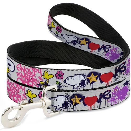Peanuts Worldwide LLC Pet Leash, Dog Leash, Peanuts Snoopy and Woodstock Graffiti Collage Multi Color, 6 Feet Long 1.0 Inch Wide
