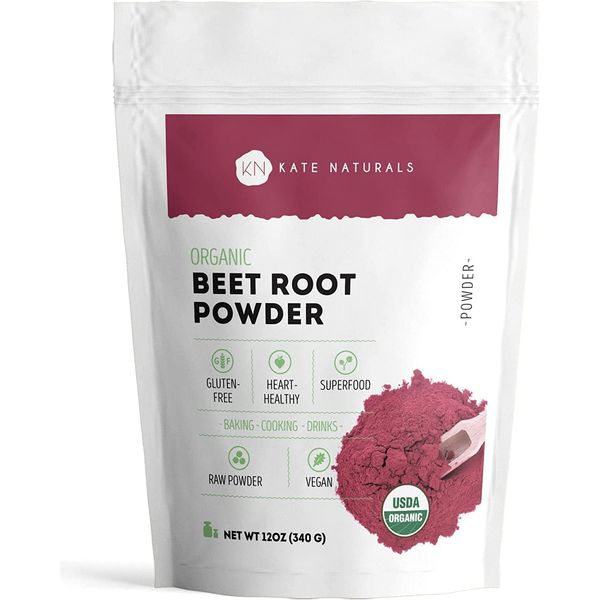 Kate Naturals Beet Root Powder for Baking & Smoothies (8 oz) USDA Organic Beetroot Powder & Nitric Oxide Supplement for Increase Energy & Stamina Pre Workout. Gluten Free Organic Beet Powder