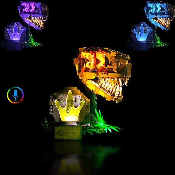 BRICKSWAN LED Lighting Kit for Lego Jurassic World Dinosaur Fossils: T. rex Skull, LED Light Compatible with Lego 76964 Building Block Models (Smart RGB Voice Control Edition)