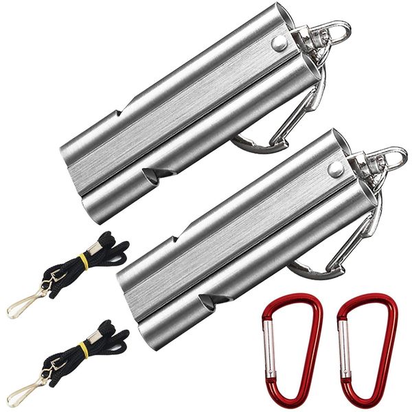 CTRICALVER 2 Silver Whistle, 2 Neck Strap, Tube Type, Stainless Steel, Referee Supplies, Disaster Prevention Whistle, Competition and Training, Emergency Supplies, Hazard Prevention, Outdoor, SOS,