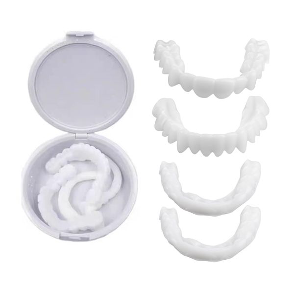 1 Pairs Instant Veneers Dentures, Whitening Cosmetic Temporary Tooth Set Fake False Teeth Clip in Veneers Teeth with Round Box, Snap on Veneers Teeth Top Bottom for Men Women Regain Confident Smile