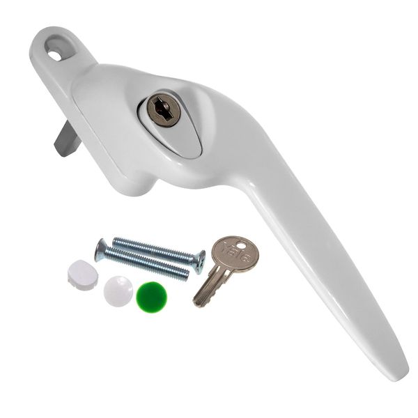 White Right-Hand Yale UPVC Window Handle Cranked Double Glazing Universal Key Locking - 30mm