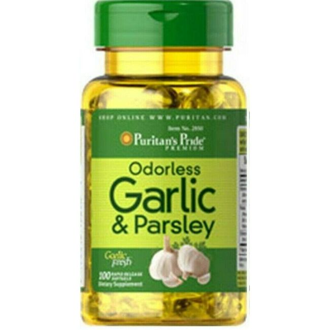 Garlic & Parsley Odorless 100 Softgels Cholesterol Health Pills antioxidant Caps