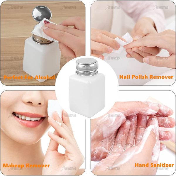 AUEAR, Push Down Empty Dispenser Pump, Empty Container for Methanol, Square Plastic Empty Press Bottles for Lip Eye Makeup Liquid (White, 2-Pack, 200 ml)