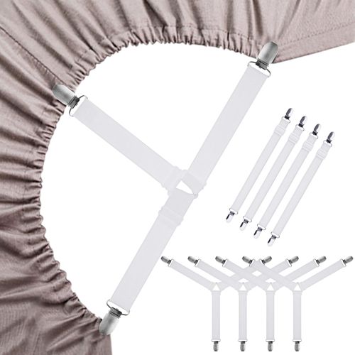 GeeRic 8 Pcs Bed Sheet Clips, Anti-Slip Clips, Duvet Clips, Adjustable Sheets, Comforters, Non Slip, Non Slip, Anti-Movement, Elastic Bands for Sofa and Sheets - White