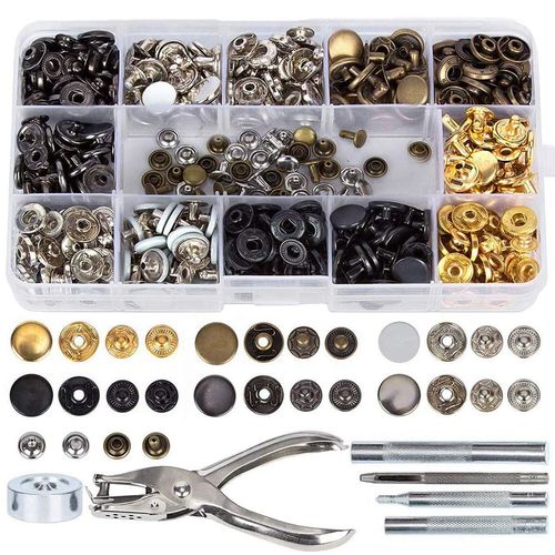 Hossom 140 Set Sewing Snap Fasteners Kit Metal Snaps Button Press Studs with Punch Pliers and 4 Pieces Fixing Tool Kit for Clothes Craft Repairs Decoration, Snap Fasteners Leather 6 Colors (12.5mm)