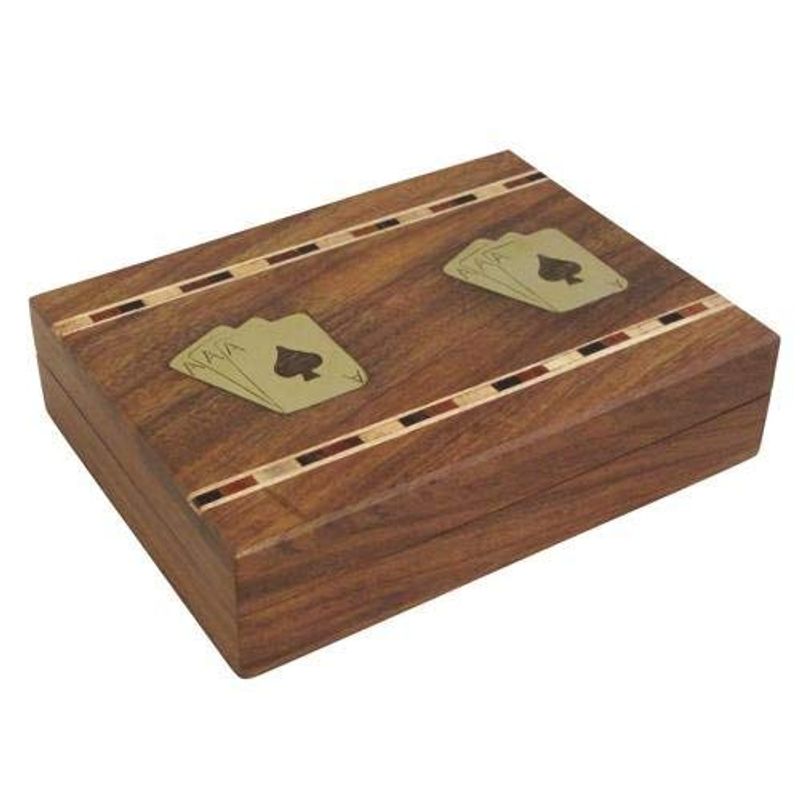 Twin Wooden Playing Card Box with Playing Cards Hand Made with 3 Wood ...
