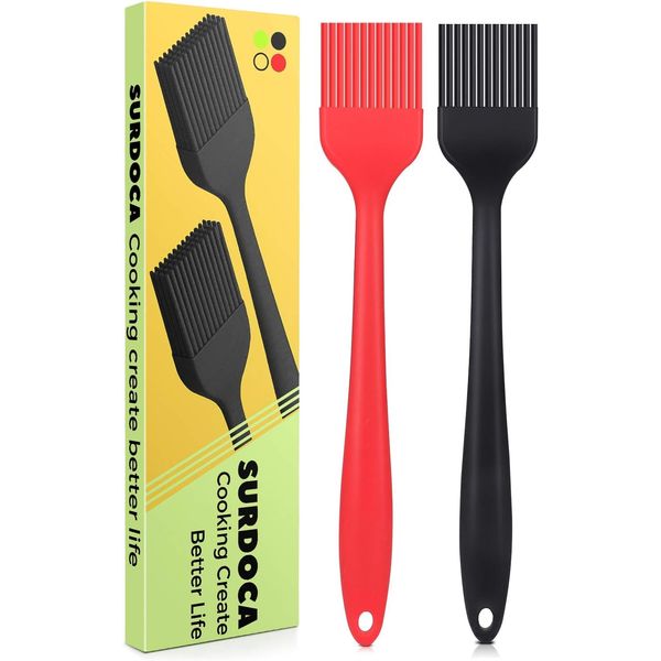 SURDOCA Silicone Basting Pastry Brush - 2Pcs 8.2 in High Heat Resistant Nonstick Silicone Brushes for Kitchen Baking,Barbecue BBQ,Cooking & Grilling - Stainless Steel Core Design, BPA Free