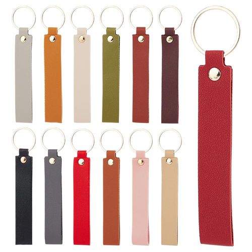SUNNYCLUE 1 Box 26Pcs 13 Colors Laser Leather Keychains PU Engraving Leather Keychain Blanks Tags with Iron Key Rings Key Chain Hooks for Keychains Keyrings Making Supplies DIY Craft Leathers Working