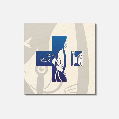 Aquarium Fish Health Care Symbol Animal 4'' X 4'' Square Wooden Coaster