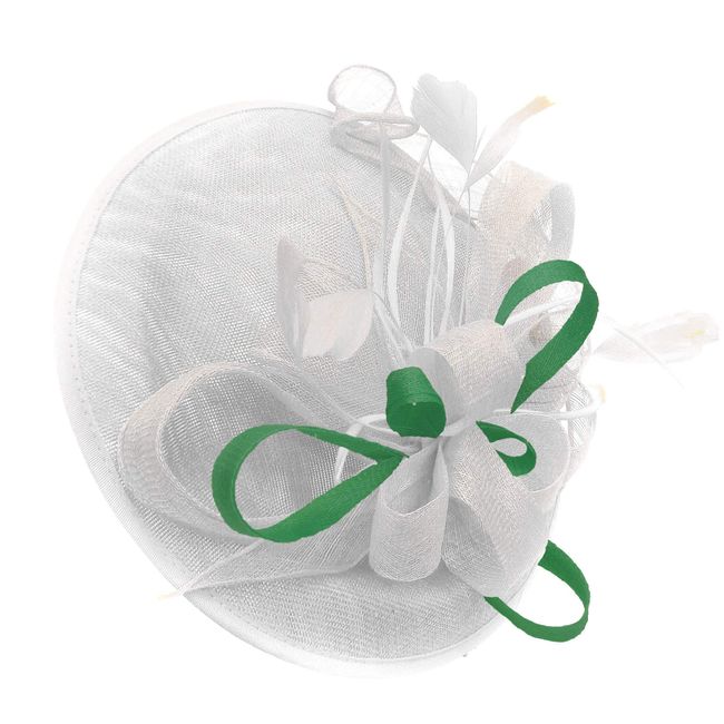 Caprilite White and Jade Green Sinamay Big Disc Saucer Fascinator Hat for Women Weddings Headband