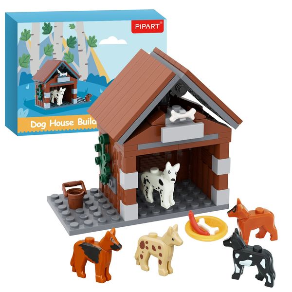 PIPART Farm Animals Dog House Building Blocks Set, MOC Animal Kennel Toy Set for Kids, Girls and Boys Ages 8+ (109 Pieces)