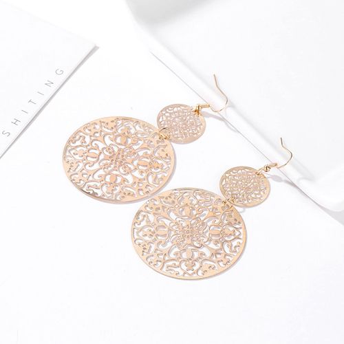 YienDoo Filigree Hollow Disc Dangle Drop Earrings Boho Gold Ethnic Carved Flower Earrings Double Round Disc Drop Earrings Statement Hook Earrings Wedding Bridesmaid Jewelry for Women and Girls