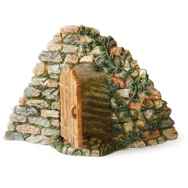 Door in Stone Wall Moss and Vines Miniature Fairy Garden Resin Figurine