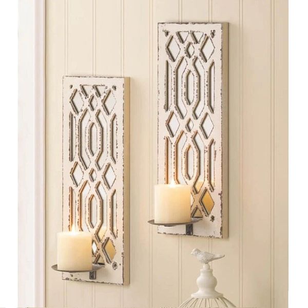 Deco Mirrored Wall Sconce Candle Holder Light Lamp Lantern Home Decor Pair