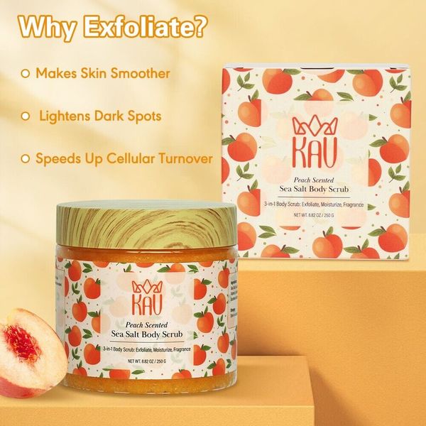 KAV Peach Salt Body Scrub - All Natural Exfoliating Salt Scrub for Body and Face